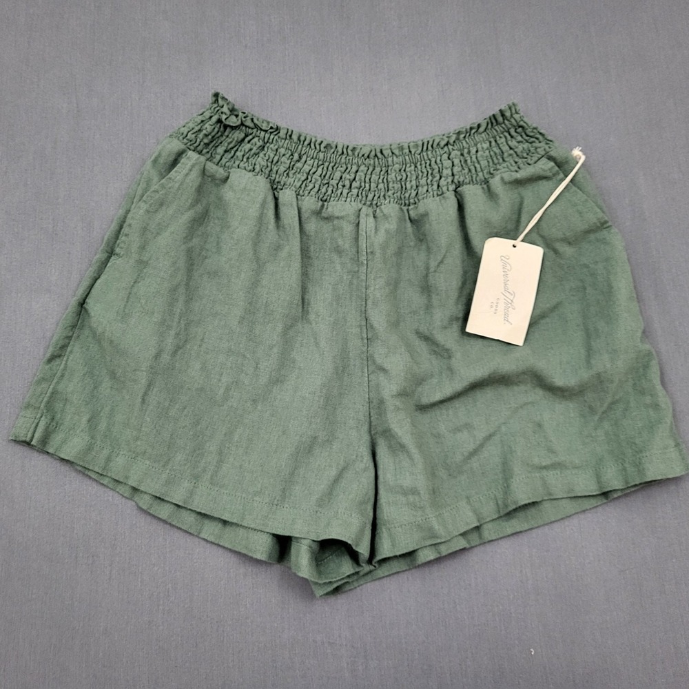Universal Thread Womens XS Linen Blend Smocked Waist Shorts Olive Green